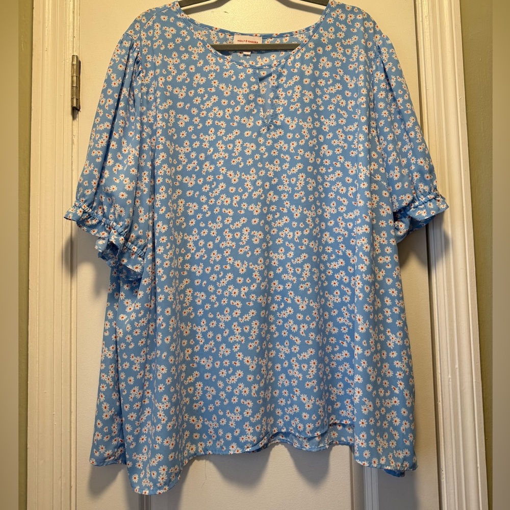 Chic Blue Floral Blouse for Women